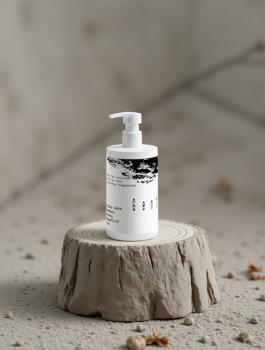 White bottle with a pump on a light gray background